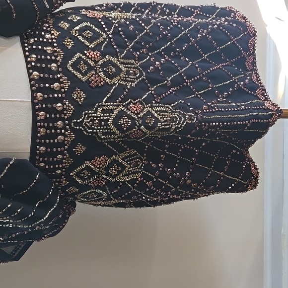 ASOS Black Gold Beaded Cape Top & Mini Skirt Set Embellished NWT Size 8 Boho - Picture 5 of 13